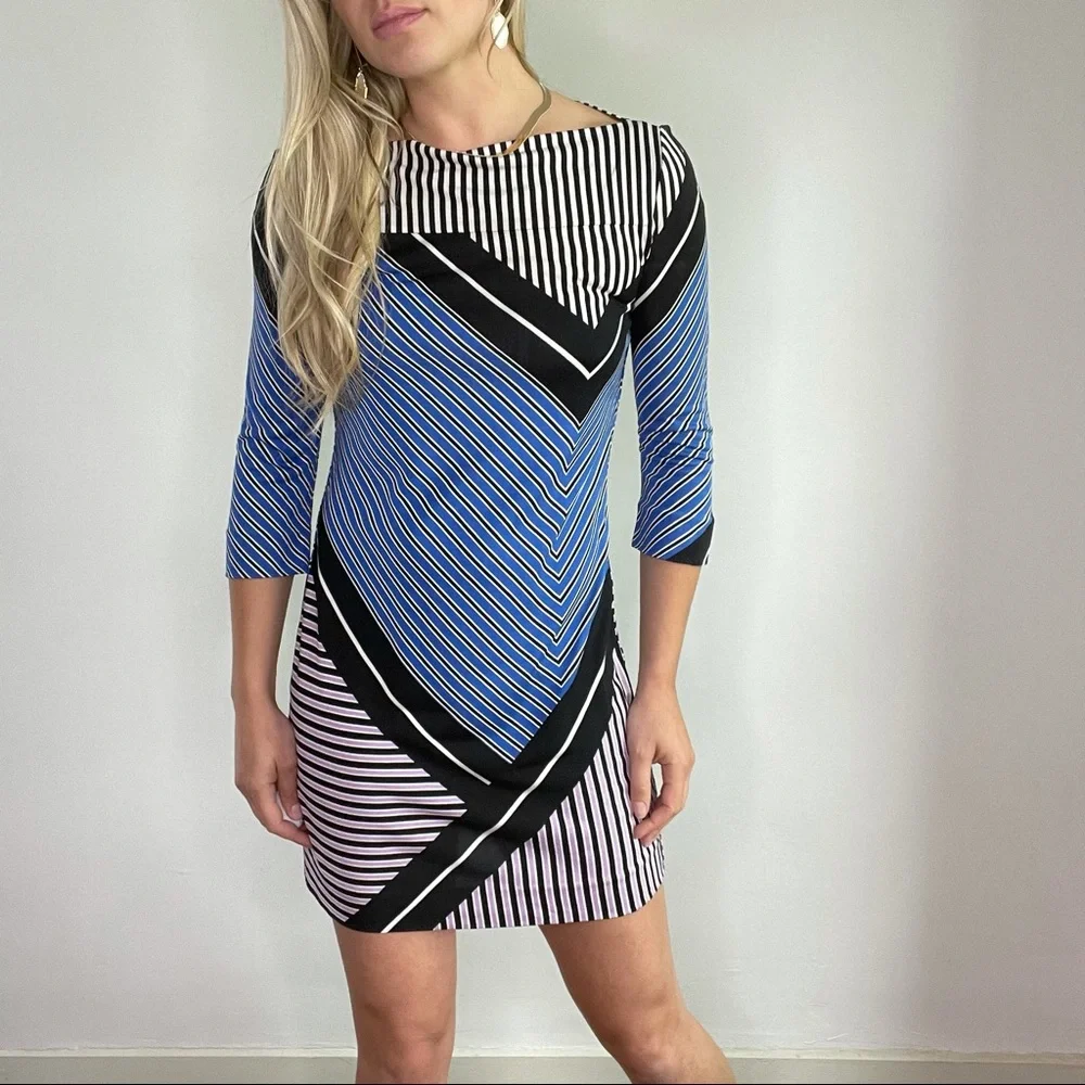 Diane Von Furstenburg Blue, Black, White Dress - Picture 4 of 12